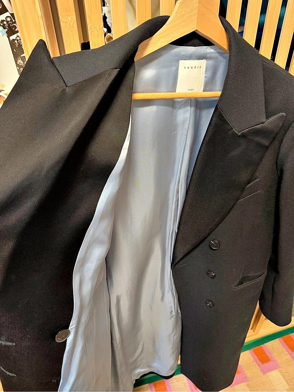 Authentic Sandro Black Double-Breasted Coat Size 42 Like New - Picture 4 of 5